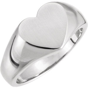 14K White Heart Signet Ring