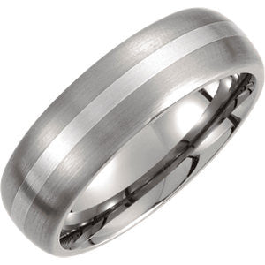 Titanium & Sterling Silver Inlay 7mm Satin Finish Domed Band Size 10