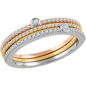 14K White, Yellow & Rose 3-8 CTW Diamond Set of 3 Stackable Rings