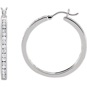 14K White 1-2 CTW Diamond Hoop Earrings