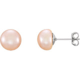 14K Yellow 7-8mm Pink Freshwater Cultured Pearl Earrings