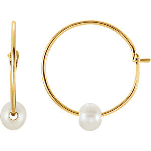 14K Yellow 12mm Pearl Hoop Earrings