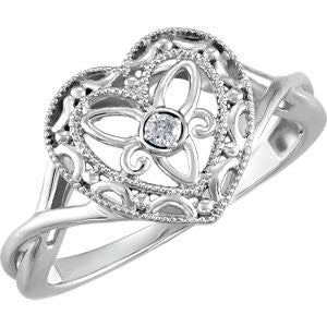 Sterling Silver .025 CTW Diamond Heart Ring Size 7