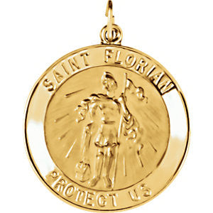 14K Yellow 25.25mm Round St. Florian Medal