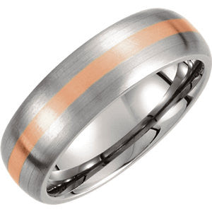 Titanium & 14K Rose Inlay 7mm Satin Finish Band Size 8.5