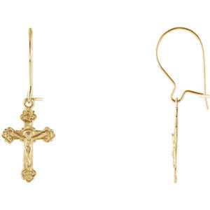 14K Yellow Crucifix Earrings