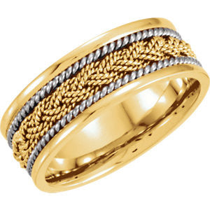 14K Yellow & White 8mm Comfort-Fit Hand-Woven Band Size 7