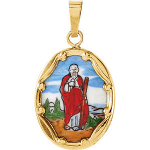 14K Yellow 17x13.5mm St. Jude Hand-Painted Porcelain Medal