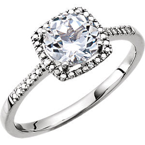 Sterling Silver White Sapphire & .01 CTW Diamond Ring