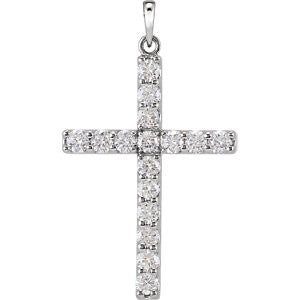 14K White 1 1-2 CTW Diamond Cross Pendant