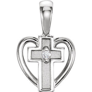 14K White .01 CTW Diamond Heart Cross Pendant