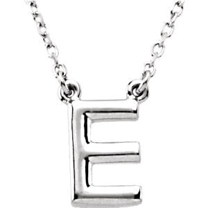 Sterling Silver Letter "E" Block Initial 16" Necklace