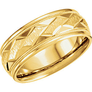 14K Yellow 7mm Comfort-Fit Patterned Band  Size 12