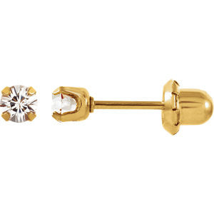 24K Yellow with Stainless Steel Solitaire "April" Birthstone Piercing Earrings