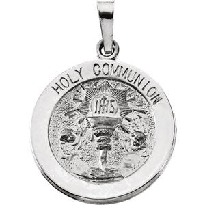 Sterling Silver 18.25mm Round Holy Communion Medal with 18" Chain