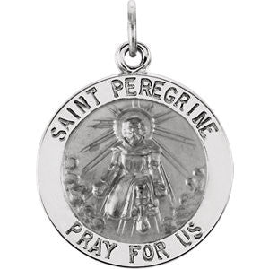 Sterling Silver 18mm Round St. Peregrine 18" Necklace