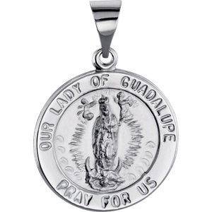 14K White 18.25mm Round Hollow Our Lady of Guadalupe Medal