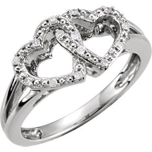 Sterling Silver .05 CTW Diamond Double Heart Design Ring Size 5