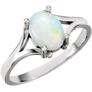 14K White Opal Ring