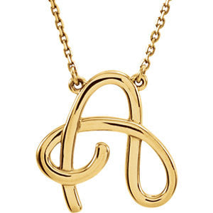 14K Yellow "A" Script Initial 16" Necklace