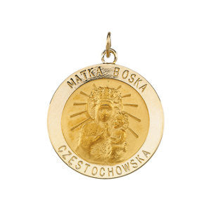 14K Yellow 25mm Round Matka Boska Medal