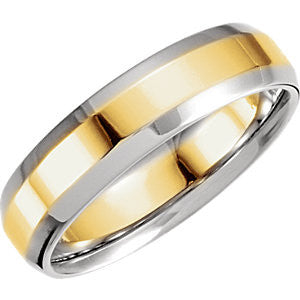 14K Yellow & White 6mm Comfort-Fit Beveled Edge Band Size 11.5