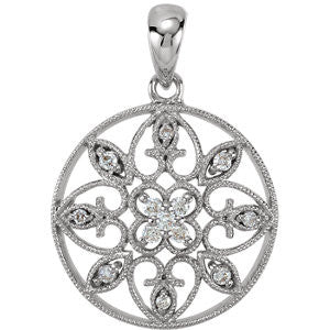 14K White 1-8 CTW Diamond filigree Pendant