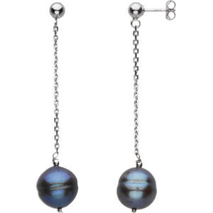 Sterling Silver Freshwater Cultured Black Pearl Earrings