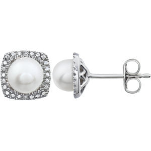 Sterling Silver Freshwater Cultured Pearl & .015 CTW Diamond Earrings