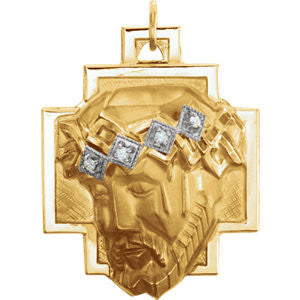 14K Yellow 30.4x22.4mm Face of Jesus Pendant