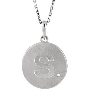 Sterling Silver .005 CTW Diamond Letter "S" Initial Disc 18" Necklace