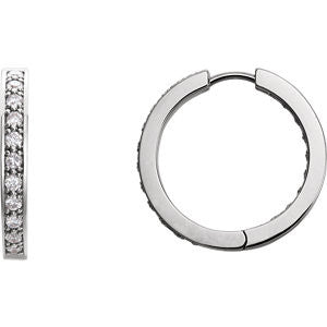 14K White 1 CTW Diamond Hoop Inside-Outside Earrings