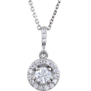 14K White 1 CTW Diamond Halo-Style 18" Necklace