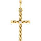 14K Yellow .02 CTW Diamond 24.25x11.35mm Rope Design Cross Pendant