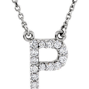 14K White Letter "P" 1-8 CTW Diamond 16" Necklace