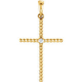 14K Yellow .03 CTW Diamond Beaded Cross Pendant