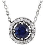 14K Yellow Blue Sapphire & .06 CTW Diamond 16" Necklace