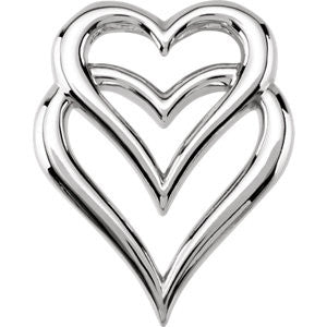 14K White Double Heart Pendant Slide