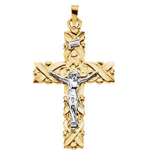 14K Yellow & White 34.5x23.5mm Crucifix Pendant