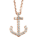 14K White 1/8 CTW Diamond Anchor Necklace