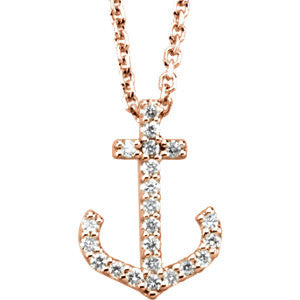 14K White 1/8 CTW Diamond Anchor Necklace