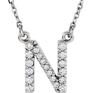 14K White Letter "N" 1-6 CTW Diamond 16" Necklace