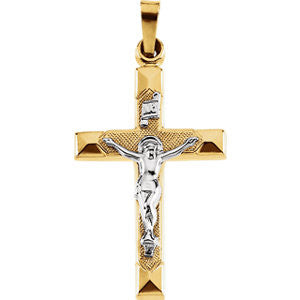 14K Yellow & White 25x17mm Hollow Crucifix Pendant