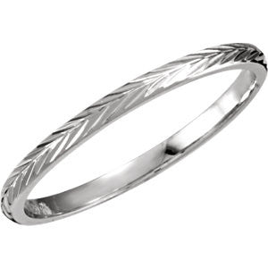 14K White 2mm Hand-Engraved Comfort Fit Band Size 8