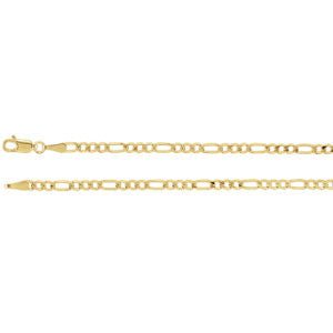 14K Yellow 3mm Solid Figaro 24" Chain