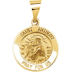 14K Yellow 15mm Round Hollow St. Anthony Medal