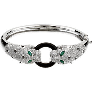 14K White Emerald, Onyx & 2 1-2 CTW Diamond Cuff Bracelet