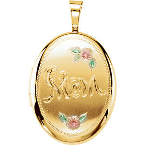 Gold Plated & Sterling Silver Oval Mom Locket with Color