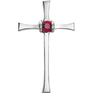 14K White Ruby Cross Pendant