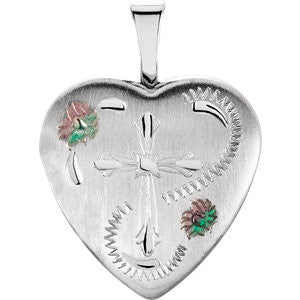 Sterling Silver Heart Locket with Cross